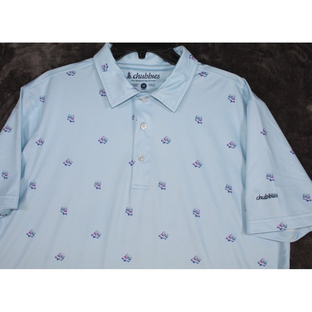 Chubbies Polo Shirt Men's Medium Golf Cart Print Performance Golf‎ Blue